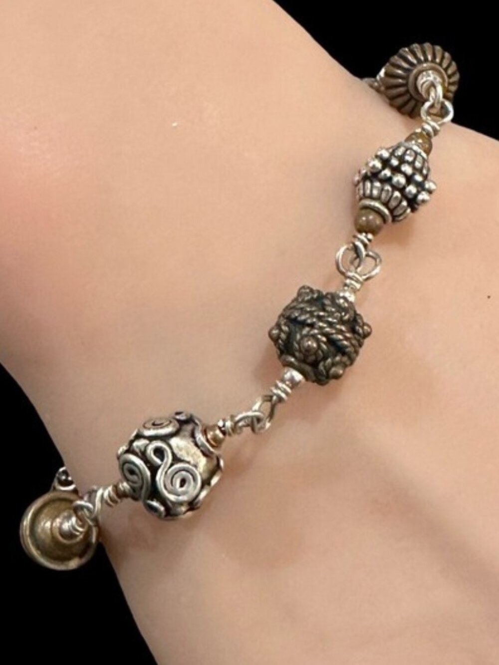 Handcrafted Mixed Metal Beaded Bracelet With Ornate Design